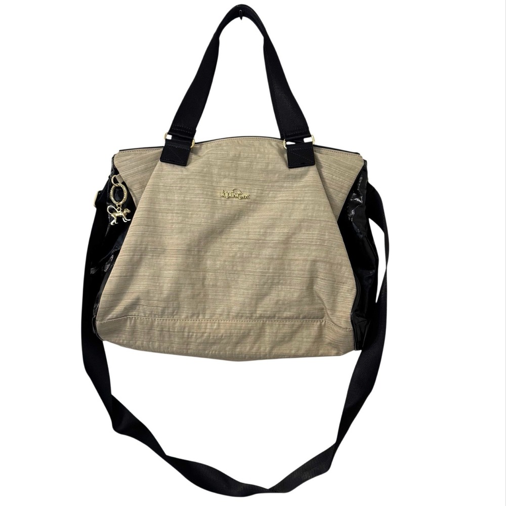 Kipling Genni Tote Bag Rare Travel Beige Black